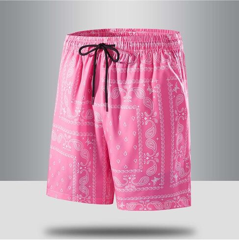 Men's Casual Summer Shorts Boho Print Drawstring Elastic Waist Beach Shorts with Pocket in Saudi Arabia
