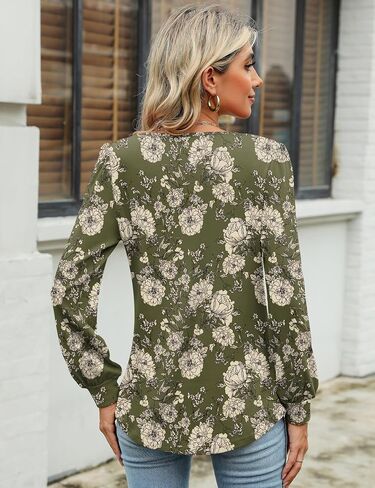 Micoson Women's Casual Long Sleeve Tunic Tops V Neck Pleated Shirts Fall Loose Work Blouses in Saudi Arabia