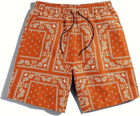 Men's Casual Summer Shorts Boho Print Drawstring Elastic Waist Beach Shorts with Pocket in Saudi Arabia