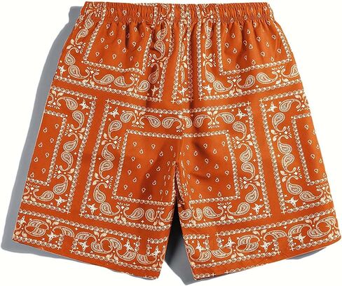 Men's Casual Summer Shorts Boho Print Drawstring Elastic Waist Beach Shorts with Pocket in Saudi Arabia