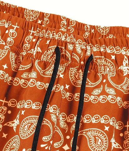 Men's Casual Summer Shorts Boho Print Drawstring Elastic Waist Beach Shorts with Pocket in Saudi Arabia