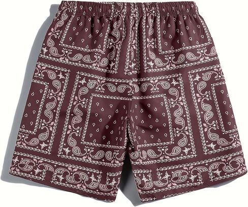 Men's Casual Summer Shorts Boho Print Drawstring Elastic Waist Beach Shorts with Pocket in Saudi Arabia