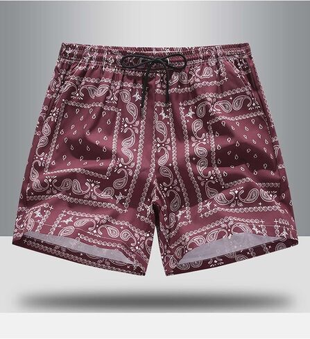 Men's Casual Summer Shorts Boho Print Drawstring Elastic Waist Beach Shorts with Pocket in Saudi Arabia