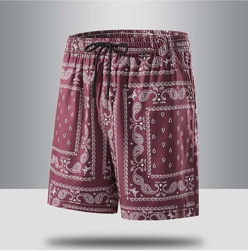 Men's Casual Summer Shorts Boho Print Drawstring Elastic Waist Beach Shorts with Pocket in Saudi Arabia