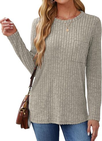 Aokosor Long Sleeve Shirts for Women Lightweight Crew Neck Sweatshirt Casual Tunic Tops for Women with Pocket Fashion 2024 in Kuwait