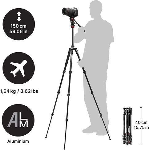 Manfrotto Befree 3-Way Live Camera Tripod Head, Aluminium, 6kg Payload, for Travel Tripods, with Foldable Handles, Fluid Drag System, for Photo and Video, Vlogging Equipment (MH01HY-3WUS) in Saudi Arabia