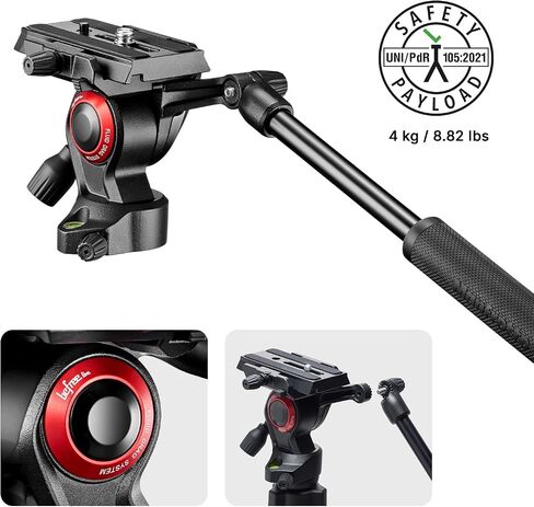 Manfrotto Befree 3-Way Live Camera Tripod Head, Aluminium, 6kg Payload, for Travel Tripods, with Foldable Handles, Fluid Drag System, for Photo and Video, Vlogging Equipment (MH01HY-3WUS) in Saudi Arabia