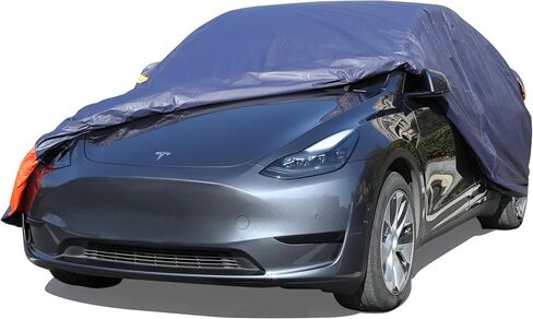 غطاء سيارة Tesla Model Y مقاوم للماء في جميع الأحوال الجوية، 6 طبقات خارجية كاملة للحماية من المطر والشمس والأشعة فوق البنفسجية والثلج مع سحاب قطني، وجيب مرآة ومنفذ شحن in Kuwait