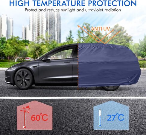 غطاء سيارة Tesla Model Y مقاوم للماء في جميع الأحوال الجوية، 6 طبقات خارجية كاملة للحماية من المطر والشمس والأشعة فوق البنفسجية والثلج مع سحاب قطني، وجيب مرآة ومنفذ شحن in Kuwait