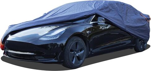 غطاء سيارة Tesla Model Y مقاوم للماء في جميع الأحوال الجوية، 6 طبقات خارجية كاملة للحماية من المطر والشمس والأشعة فوق البنفسجية والثلج مع سحاب قطني، وجيب مرآة ومنفذ شحن in Kuwait