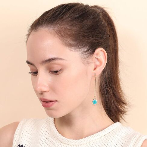 BONALUNA Pressed Flower Yellow Gold Plated Tear Dangle With Cubic Zirconia Titanium Post Back Earrings in Kuwait