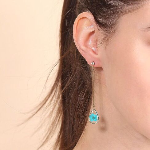 BONALUNA Pressed Flower Yellow Gold Plated Tear Dangle With Cubic Zirconia Titanium Post Back Earrings in Kuwait