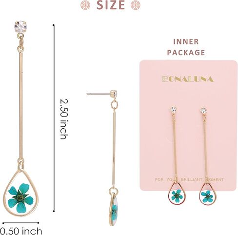 BONALUNA Pressed Flower Yellow Gold Plated Tear Dangle With Cubic Zirconia Titanium Post Back Earrings in Kuwait
