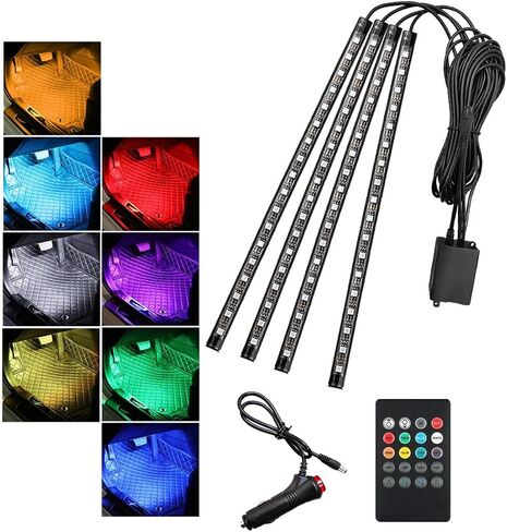 Car Led Interior Lights, RGB 72 LED Multi Color Auto Strip Light with Remote Control, Music Sync Color Change Light Under Dash Smart Lighting Kit, Interior Car Accessories (USB) in Saudi Arabia