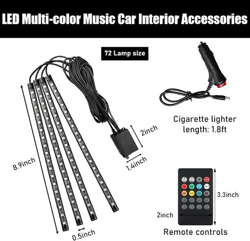 Car Led Interior Lights, RGB 72 LED Multi Color Auto Strip Light with Remote Control, Music Sync Color Change Light Under Dash Smart Lighting Kit, Interior Car Accessories (USB) in Saudi Arabia