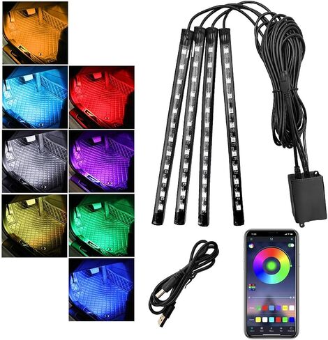 Car Led Interior Lights, RGB 72 LED Multi Color Auto Strip Light with Remote Control, Music Sync Color Change Light Under Dash Smart Lighting Kit, Interior Car Accessories (USB) in Saudi Arabia