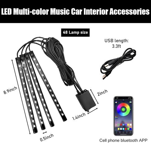 Car Led Interior Lights, RGB 72 LED Multi Color Auto Strip Light with Remote Control, Music Sync Color Change Light Under Dash Smart Lighting Kit, Interior Car Accessories (USB) in Saudi Arabia