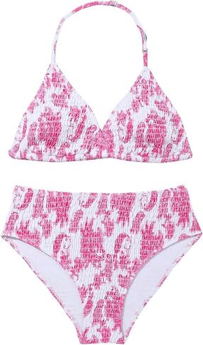 Girl's 2 Piece Swimsuits Tie Dye Smocked Triangle Halter Cute Bikini Set High Waisted Bathing Suit in Saudi Arabia