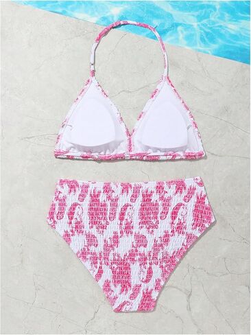Girl's 2 Piece Swimsuits Tie Dye Smocked Triangle Halter Cute Bikini Set High Waisted Bathing Suit in Saudi Arabia