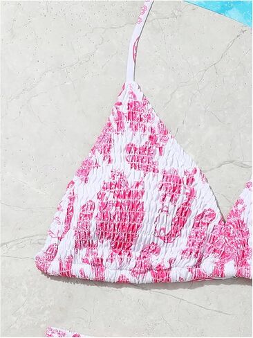 Girl's 2 Piece Swimsuits Tie Dye Smocked Triangle Halter Cute Bikini Set High Waisted Bathing Suit in Saudi Arabia