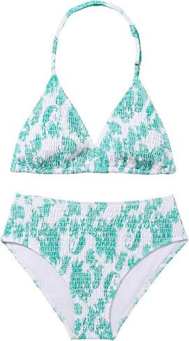 Girl's 2 Piece Swimsuits Tie Dye Smocked Triangle Halter Cute Bikini Set High Waisted Bathing Suit in Saudi Arabia