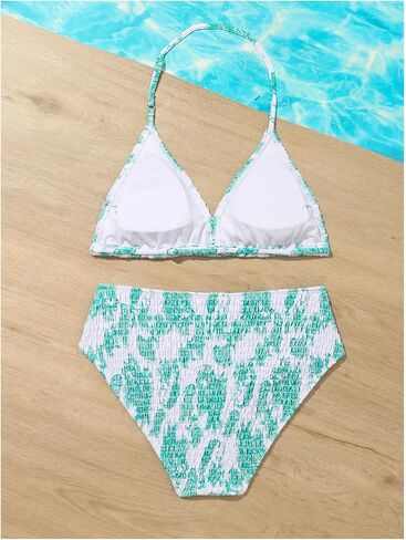 Girl's 2 Piece Swimsuits Tie Dye Smocked Triangle Halter Cute Bikini Set High Waisted Bathing Suit in Saudi Arabia
