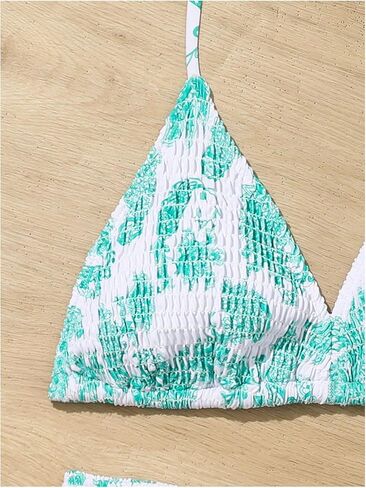 Girl's 2 Piece Swimsuits Tie Dye Smocked Triangle Halter Cute Bikini Set High Waisted Bathing Suit in Saudi Arabia
