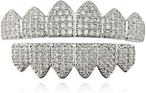 Diamond Grills Shiny Hip Hop Teeth Grillz Caps Iced Out CZ Top and Bottom Vampire Fangs Grillz -Dazzle at any event in Saudi Arabia