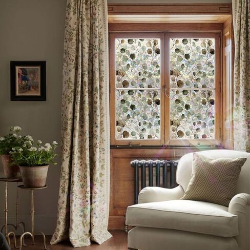 QUCHENG Suncatcher ساكنة نافذة الفيلم الزجاج تتشبث الألوان المائية يترك الخصوصية صائق غرفة المعيشة الشمس حجب ديكور ملون ملصقات كبيرة DIY الزينة in Kuwait