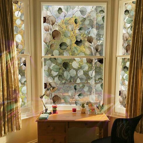 QUCHENG Suncatcher ساكنة نافذة الفيلم الزجاج تتشبث الألوان المائية يترك الخصوصية صائق غرفة المعيشة الشمس حجب ديكور ملون ملصقات كبيرة DIY الزينة in Kuwait