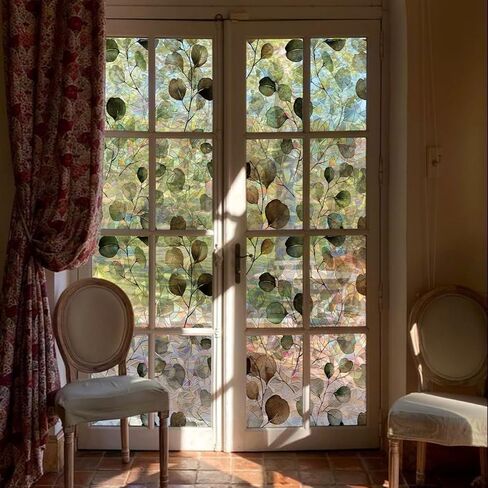 QUCHENG Suncatcher ساكنة نافذة الفيلم الزجاج تتشبث الألوان المائية يترك الخصوصية صائق غرفة المعيشة الشمس حجب ديكور ملون ملصقات كبيرة DIY الزينة in Kuwait