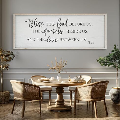Bless The Food Before Us Home Decor Wall Sign For Family Kitchen Farmhouse Dining Room Vintage Rustic Retro Boho Wood House Wall Art Decoration For Living Room Bedroom 40 x 15 Inch white in Saudi Arabia