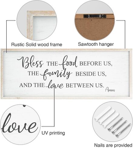 Bless The Food Before Us Home Decor Wall Sign For Family Kitchen Farmhouse Dining Room Vintage Rustic Retro Boho Wood House Wall Art Decoration For Living Room Bedroom 40 x 15 Inch white in Saudi Arabia