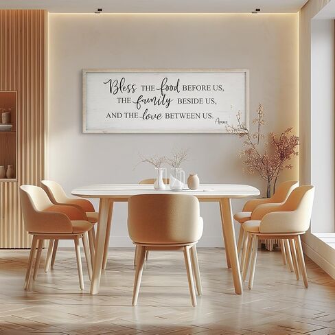 Bless The Food Before Us Home Decor Wall Sign For Family Kitchen Farmhouse Dining Room Vintage Rustic Retro Boho Wood House Wall Art Decoration For Living Room Bedroom 40 x 15 Inch white in Saudi Arabia