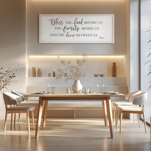 Bless The Food Before Us Home Decor Wall Sign For Family Kitchen Farmhouse Dining Room Vintage Rustic Retro Boho Wood House Wall Art Decoration For Living Room Bedroom 40 x 15 Inch white in Saudi Arabia