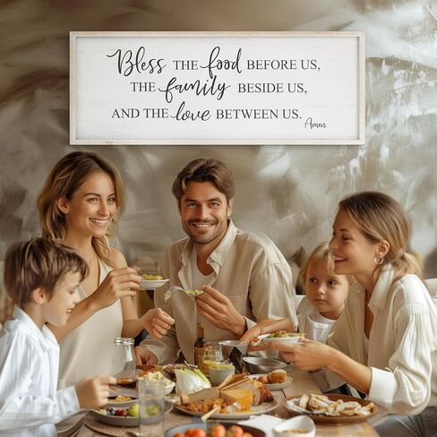 Bless The Food Before Us Home Decor Wall Sign For Family Kitchen Farmhouse Dining Room Vintage Rustic Retro Boho Wood House Wall Art Decoration For Living Room Bedroom 40 x 15 Inch white in Saudi Arabia
