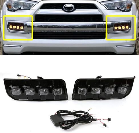 2 Pieces For Toyota 4Runner 2014-2023 Car DRL Led Daytime Running Lights With Turn Signal Running Yellow Nighttime Blue Lamp 12V Daylights Fog Lamp in Kuwait