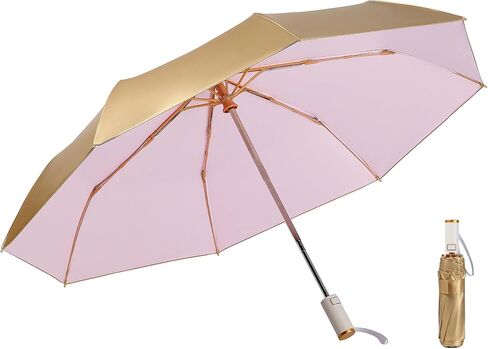 LCY Automatic Anti-UV Folding Golden Parasol Umbrella Small Lightweight Compact Sun & Rain Umbrella in Saudi Arabia