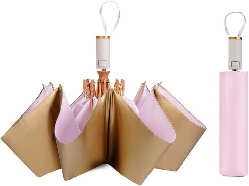 LCY Automatic Anti-UV Folding Golden Parasol Umbrella Small Lightweight Compact Sun & Rain Umbrella in Saudi Arabia