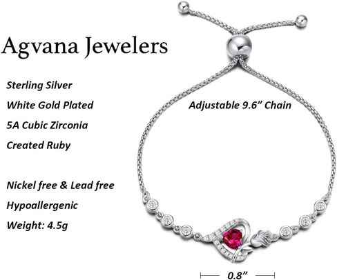 AGVANA المجوهرات الجميلة يوليو جوهرة روبي قلادة سوار للنساء الفضة الاسترليني تشيكوسلوفاكيا روز زهرة القلب قلادة الذكرى هدايا عيد ميلاد للنساء الفتيات لها in Kuwait