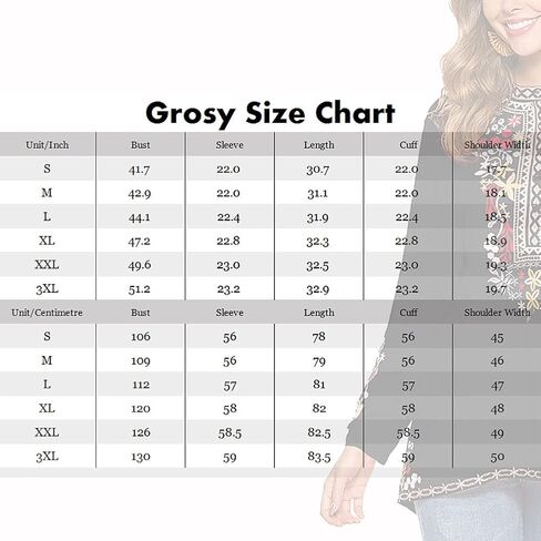 Grosy Boho Embroidered Long Sleeve Tunics Shirts for Women Mexican Peasant Blouses Ethnic Bohemian Floral Tunic Tops in Kuwait