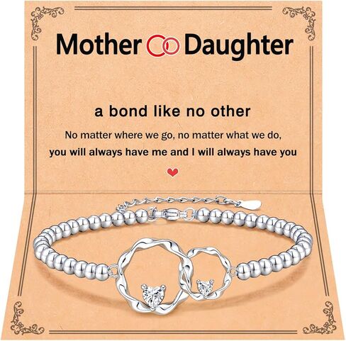 سوار فضي متشابك مكون من دائرتين للأخت والأم والابنة وعيد الميلاد وعيد الحب وهدايا عيد الحب للأم والابنة والأخت الصغيرة الكبيرة والنساء والفتيات in Kuwait