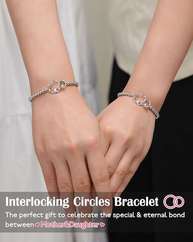 سوار فضي متشابك مكون من دائرتين للأخت والأم والابنة وعيد الميلاد وعيد الحب وهدايا عيد الحب للأم والابنة والأخت الصغيرة الكبيرة والنساء والفتيات in Kuwait