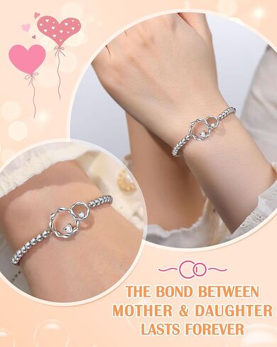 سوار فضي متشابك مكون من دائرتين للأخت والأم والابنة وعيد الميلاد وعيد الحب وهدايا عيد الحب للأم والابنة والأخت الصغيرة الكبيرة والنساء والفتيات in Kuwait