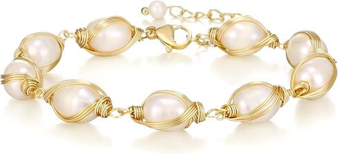 EVER FAITH Elegant Pearls Bracelet 18K Gold Vintage Freshwater Pearls Wrapped Silk Handmade Adjustable Charm Bracelets Dainty Wedding Bridal Jewelry for Women in Kuwait