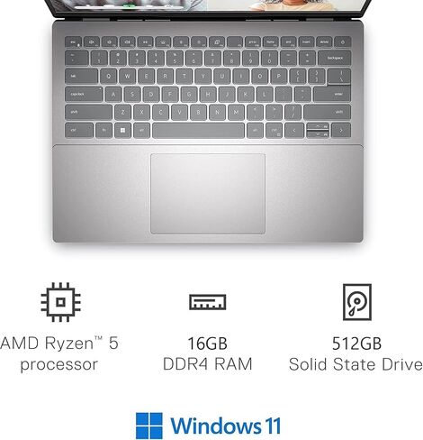 Dell Inspiron 14 Inch FHD Touchscreen Business Laptop, AMD Ryzen 5 5625U (6 Cores, Up to 4.3Ghz), 16GB RAM, 512GB SSD, Windows 11 Pro, Backlit Keyboard, Fingerprint Reader, Silver in Saudi Arabia