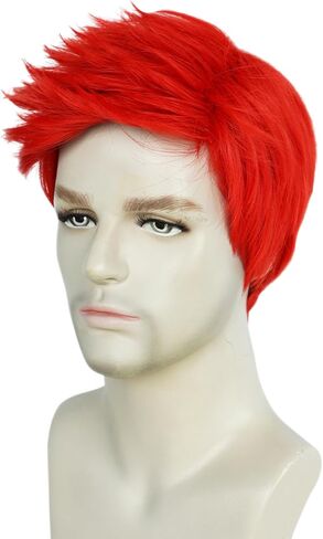 Mens Red Wig Short Layered Red Wig Male Red Wig Heat Resistant Synthetic Cosplay Costume Party Unisex Wig (Red) in Saudi Arabia
