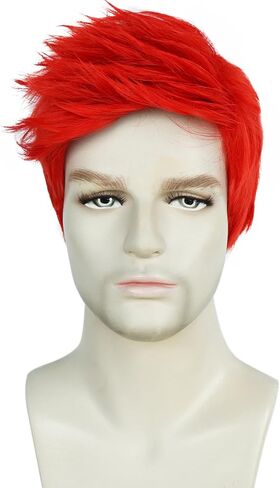 Mens Red Wig Short Layered Red Wig Male Red Wig Heat Resistant Synthetic Cosplay Costume Party Unisex Wig (Red) in Saudi Arabia