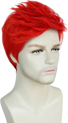 Mens Red Wig Short Layered Red Wig Male Red Wig Heat Resistant Synthetic Cosplay Costume Party Unisex Wig (Red) in Saudi Arabia