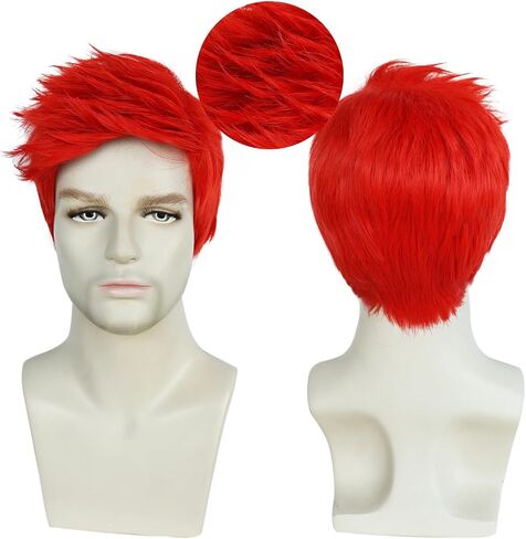 Mens Red Wig Short Layered Red Wig Male Red Wig Heat Resistant Synthetic Cosplay Costume Party Unisex Wig (Red) in Saudi Arabia